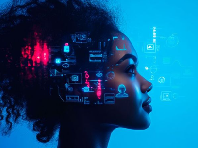 Das Bild einer farbigen Frau mit Symbolen aus dem Gesundheitsbereich